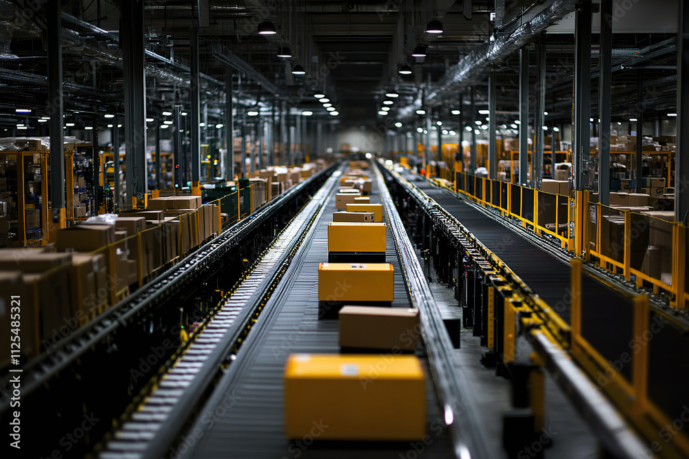 Automated sorting equipment operates efficiently in a busy distribution center