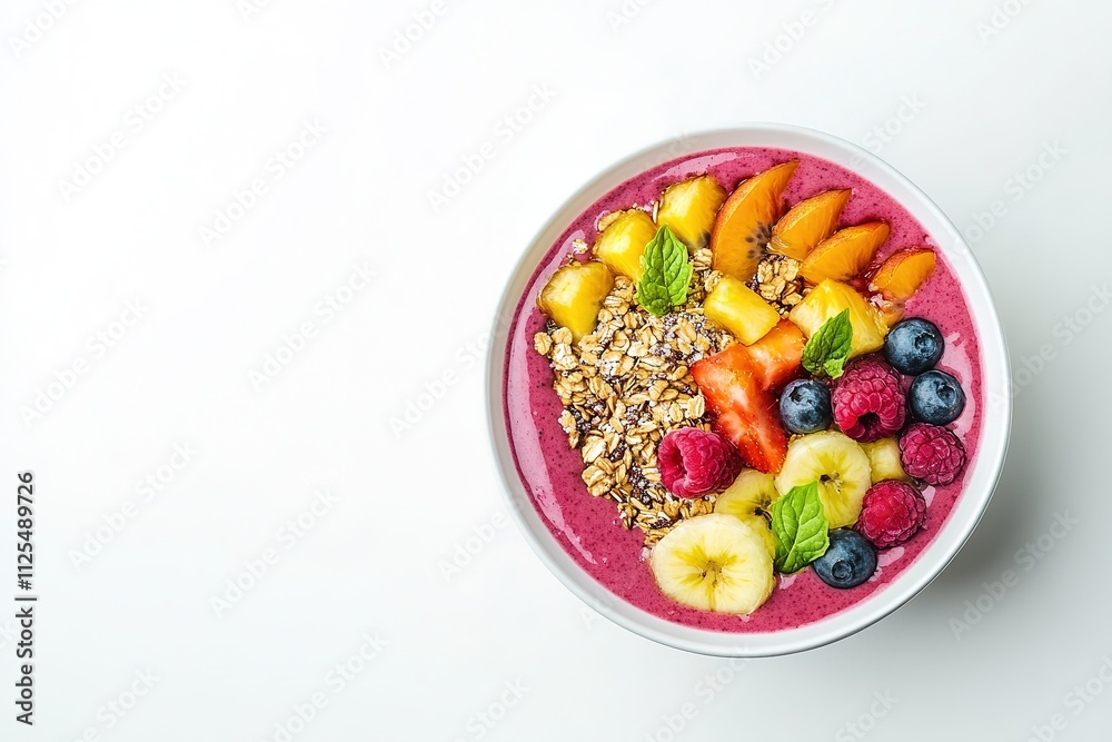Bright fruit smoothie bowl top view with copy space Bright fruit smoothie bowl top view with copy space