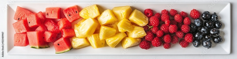 Colorful fruit platter with melon, berries, and pineapple Colorful fruit platter with melon, berries, and pineapple