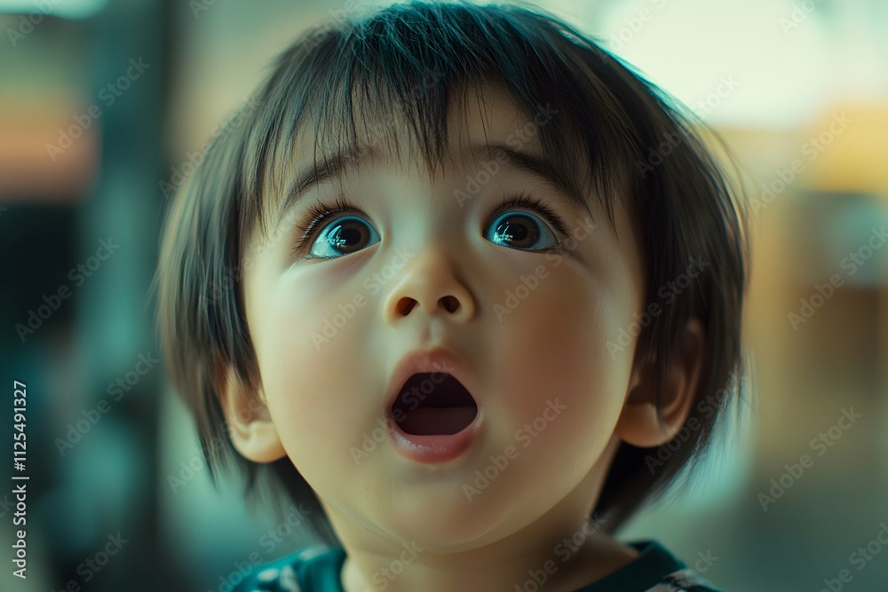 Wide-eyed child expressing astonishment, mouth agape in sheer disbelief Wide-eyed child expressing astonishment, mouth agape in sheer disbelief