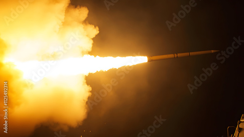 A U.S. Navy guided missile destroyer firing a missile during a defense drill.