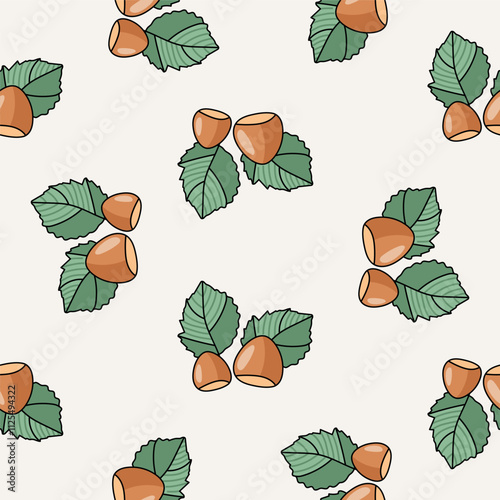 Vector pattern of hazelnuts. Seamless vector pattern with hazelnuts on a white background.