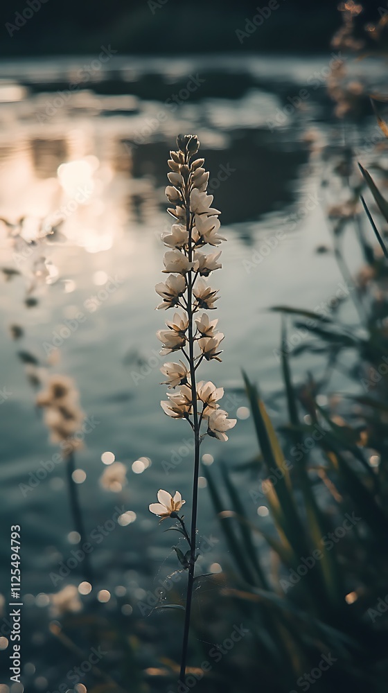 Naklejka premium Lovely flower illuminated tranquil water artistic nature background image