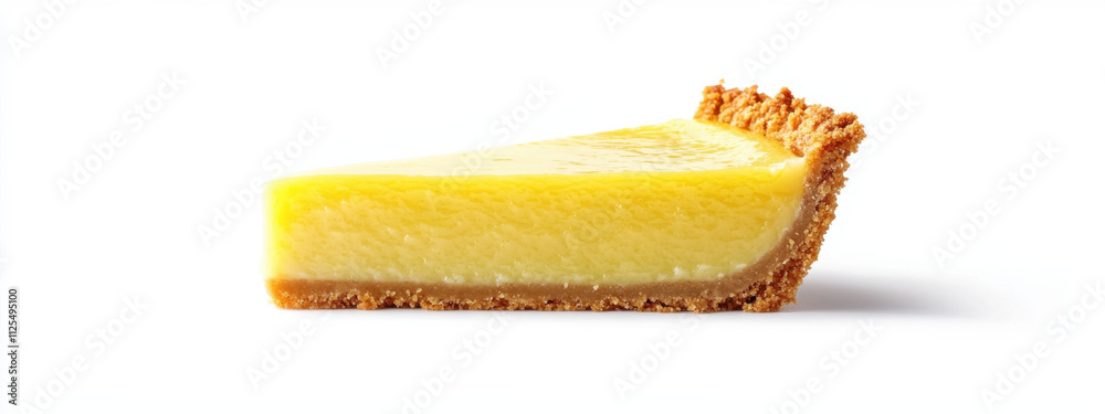 A delicious slice of lemon pie with a smooth, creamy filling and crisp graham cracker crust, isolated on a white background. A delicious slice of lemon pie with a smooth, creamy filling and crisp graham cracker crust, isolated on a white background.