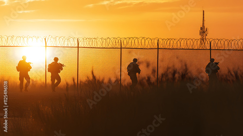 Soldiers patrolling the perimeter of a U.S. Army base in Bahrain during a security drill.