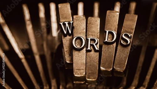 Vintage typewriter keys spelling out the word Words in a close-up image photo