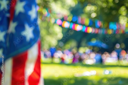 Vibrant Fourth of July banner with park celebration background