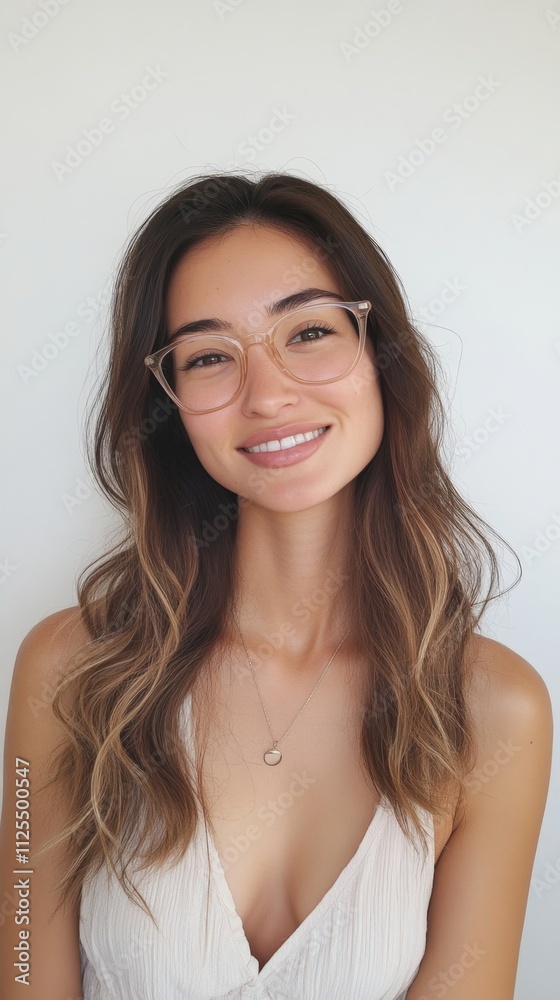 Smiling Woman with Glasses and Necklace Smiling Woman with Glasses and Necklace