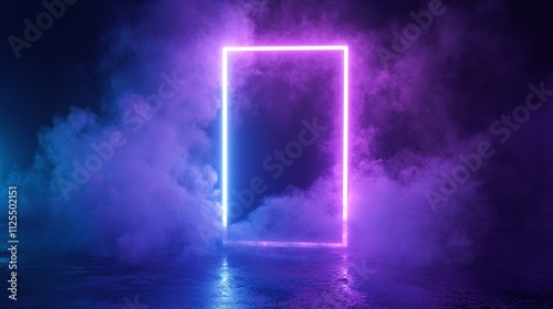 Glowing neon rectangle enveloped in smoke photo