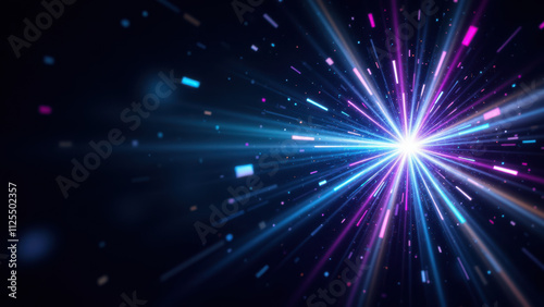 A vibrant explosion of colors and sparkles with a dark background, symbolizing digital transformation or energy release.