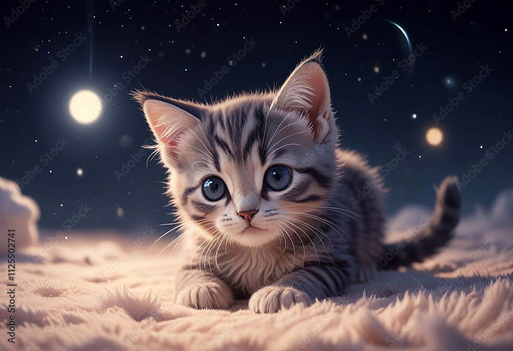 Cute kitten against the night sky close-up Cute kitten against the night sky close-up