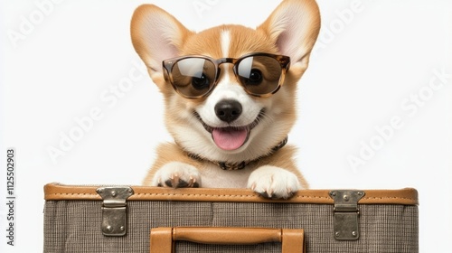 Adorable Dog with Suitcase and Sunglasses
