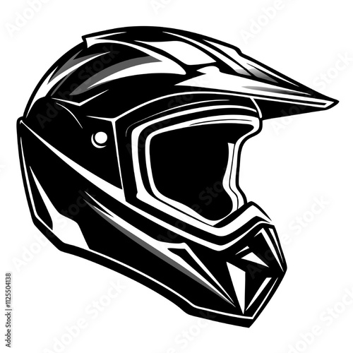 Motocross Helmet Graphic:  A bold, black-and-white illustration of a motocross helmet, showcasing its protective design and rugged aesthetic. Perfect for branding, apparel.