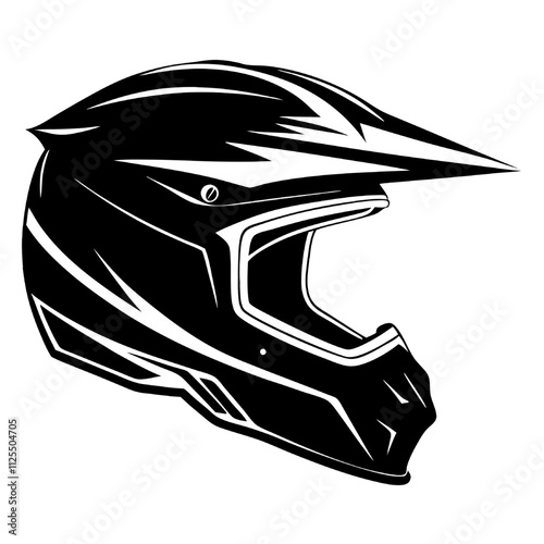 Vector Motocross Helmet Silhouette:  Bold and graphic, this black and white illustration of a motocross helmet captures the spirit of off-road racing.  A powerful symbol of adventure and speed.