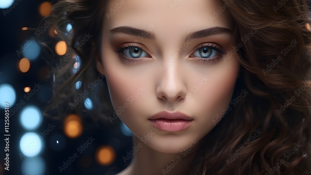 Close-up of a stunning woman's eyes, natural makeup, fashion, and generative artificial intelligence Close-up of a stunning woman's eyes, natural makeup, fashion, and generative artificial intelligence
