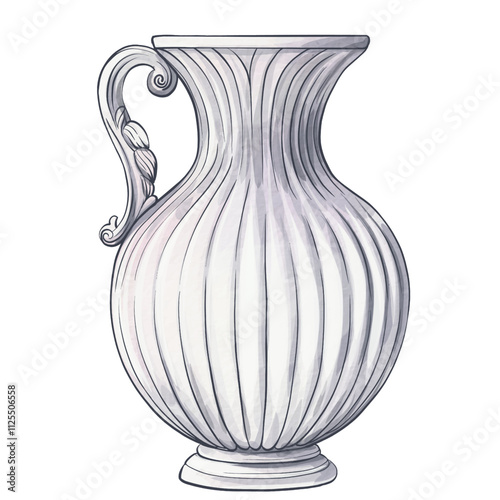 This stunning white pitcher features a beautifully ribbed design and a decorative handle, highlighting exquisite craftsmanship. Its timeless elegance makes it a perfect addition to any home decor