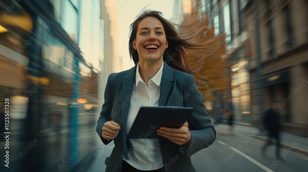 Busy Businesswoman in Motion on City Street