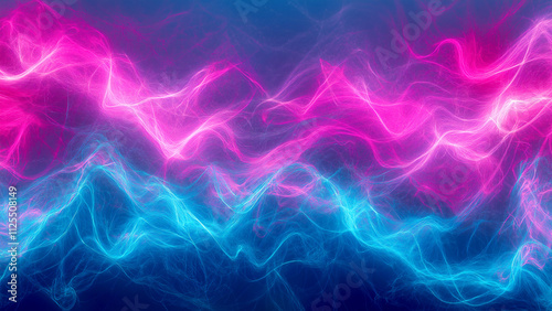 Abstract background featuring vibrant pink and blue glowing energy waves, creating a dynamic and futuristic atmosphere. The fluid motion of the waves adds depth and energy to the design.