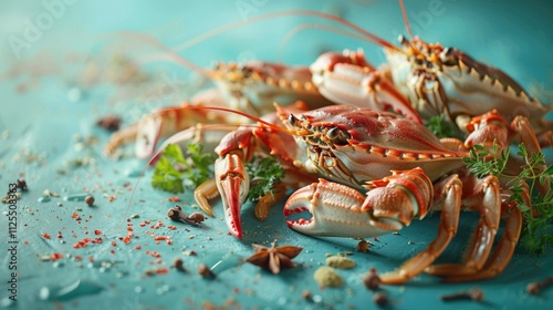 A close-up shot of a crab sitting on a table photo