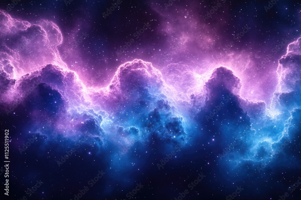A beautiful purple and blue nebula with stars shining in the background