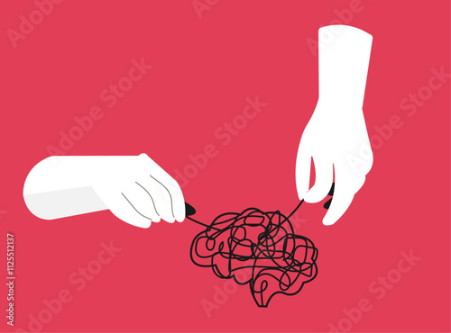 Manipulate brain in confused complex condition, conceptual illustration