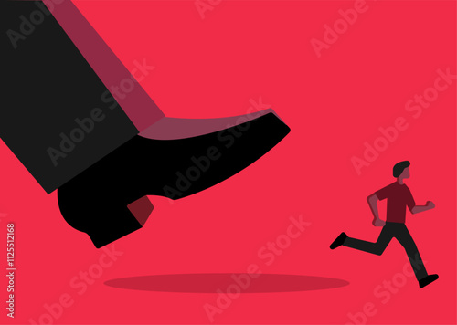 Man running away from office corporate work pressure illustration