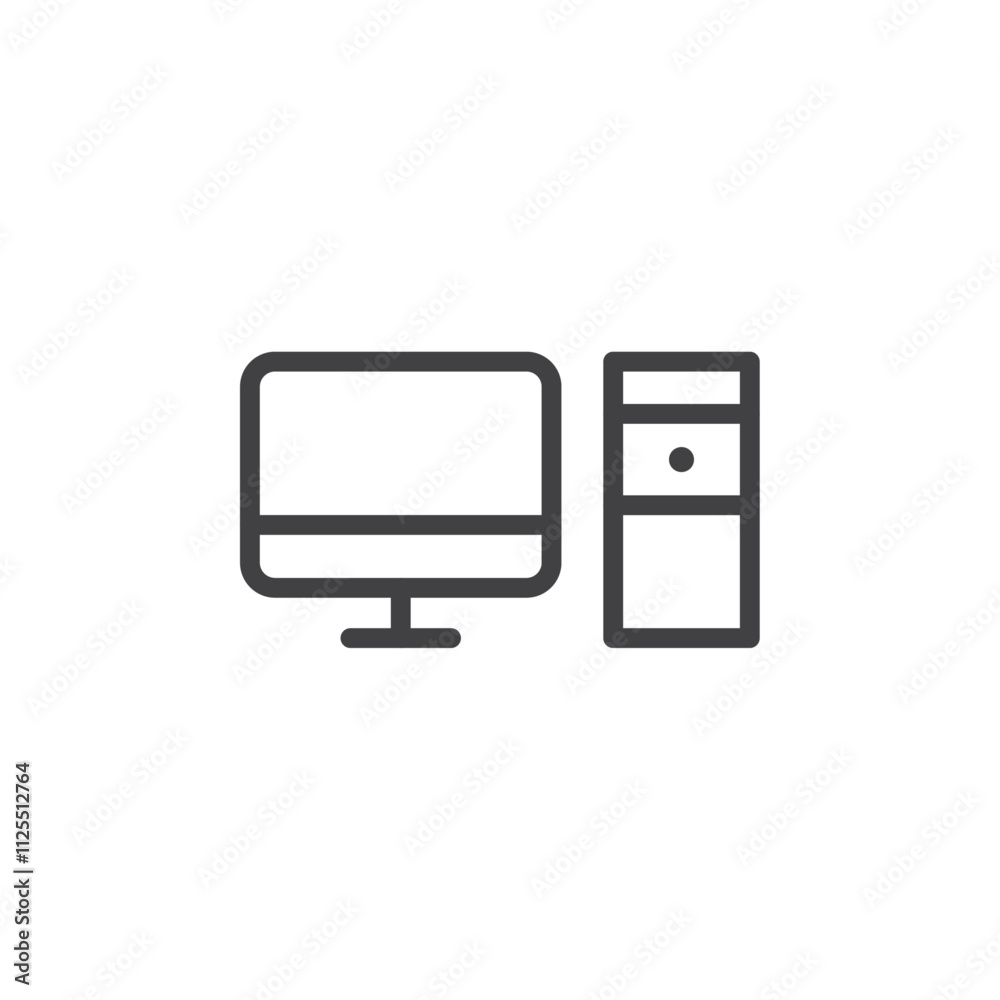 Desktop computer icon Vector logo outline Desktop computer icon Vector logo outline