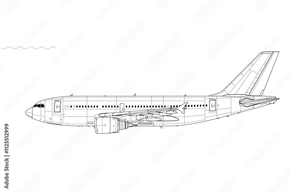 Airbus A310-300. Vector drawing of wide-body jet airliner. Side view. Image for illustration and infographics. Airbus A310-300. Vector drawing of wide-body jet airliner. Side view. Image for illustration and infographics.