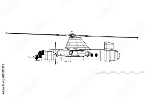 Fairey Rotodyne XE521. Prototype of multirole compound gyroplane. Side view. Image for illustration and infographics. photo