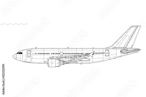 Airbus A310-300. Vector drawing of wide-body jet airliner. Side view. Image for illustration and infographics.