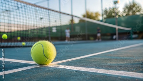 close-up tennis ball on tennis court blurred background, deuce forehand advantage backhand