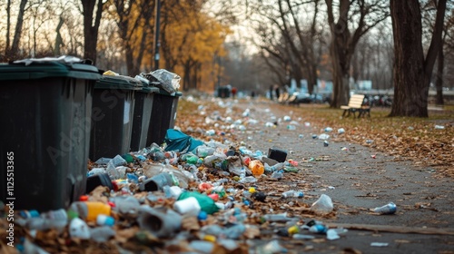 Park Path Littered with Trash and Plastic Waste photo