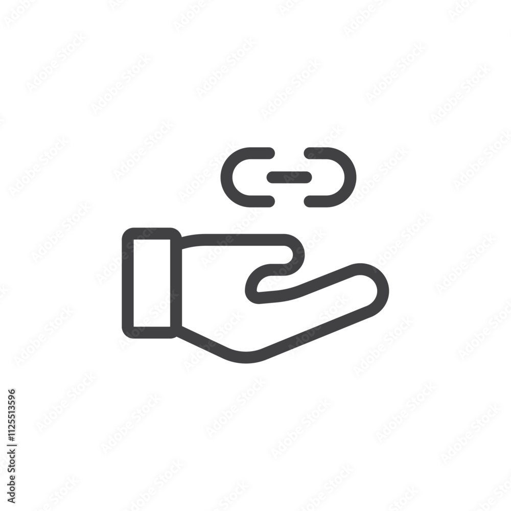Hand with a link chain icon Vector logo outline Hand with a link chain icon Vector logo outline