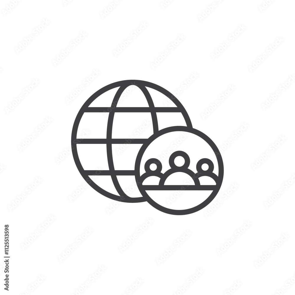 Group of people and globe icon Vector logo outline Group of people and globe icon Vector logo outline