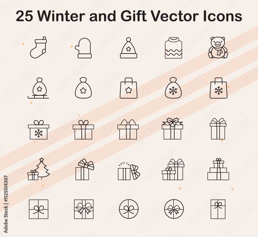 Icons for winter and holiday gift themes Icons for winter and holiday gift themes
