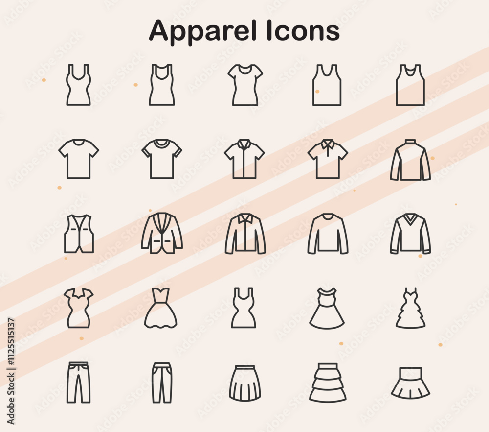 Icons representing various clothing and apparel items Icons representing various clothing and apparel items