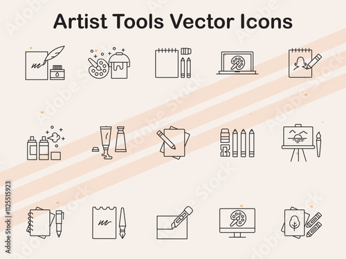 Vector icons of essential tools for artists