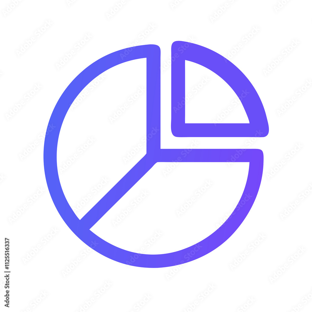 Pie chart icon displayed on a white background, representing data visualization in a simple and clear format. Pie chart icon displayed on a white background, representing data visualization in a simple and clear format.