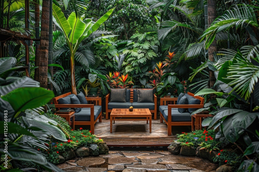 Patio with plants and outdoor furniture