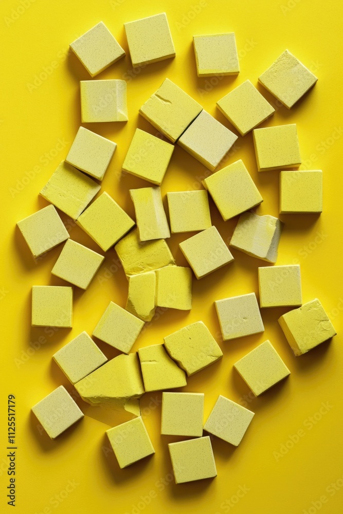 A pile of yellow blocks sitting on a matching yellow surface A pile of yellow blocks sitting on a matching yellow surface