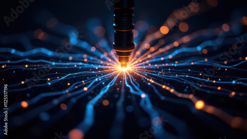 A close-up view of an electrical device with visible circuits and connections glowing blue, symbolizing artificial intelligence's capability to process information.