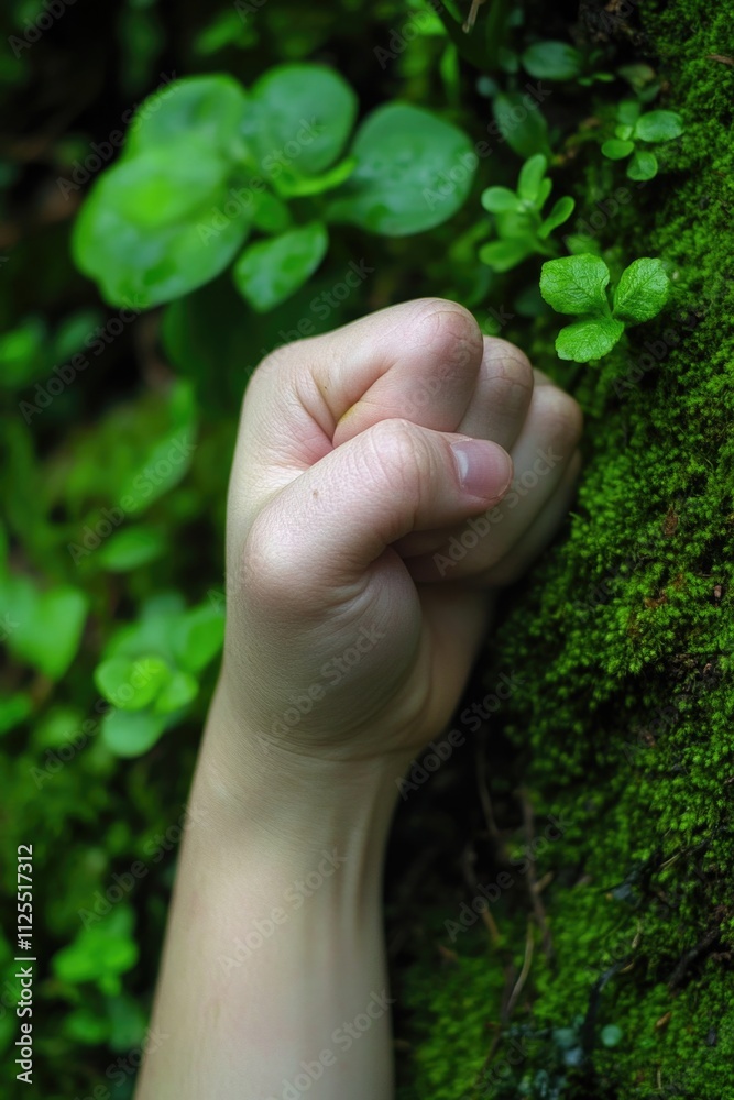 A person's hand resting on the moss-covered bark of a tree, perfect for nature or outdoor-themed images A person's hand resting on the moss-covered bark of a tree, perfect for nature or outdoor-themed images