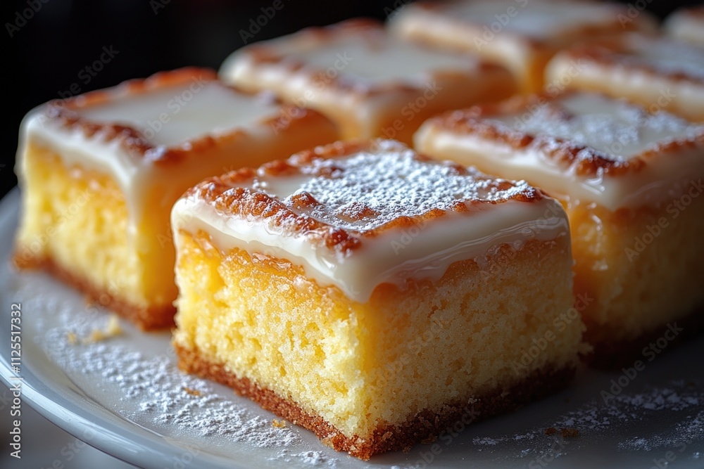 A white plate topped with four slices of cake, perfect for special occasions or everyday treats A white plate topped with four slices of cake, perfect for special occasions or everyday treats