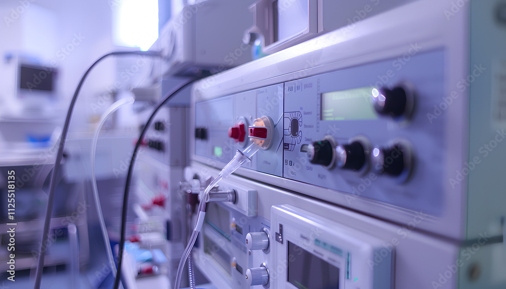 Modern equipment in operating room. Medical devices for neurosurgery. Background. Operating theatre. Selective focus Modern equipment in operating room. Medical devices for neurosurgery. Background. Operating theatre. Selective focus