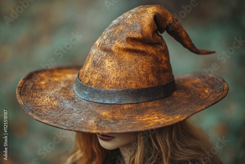 A woman wearing a brown hat with a long brim, perfect for outdoor activities like hiking or gardening photo