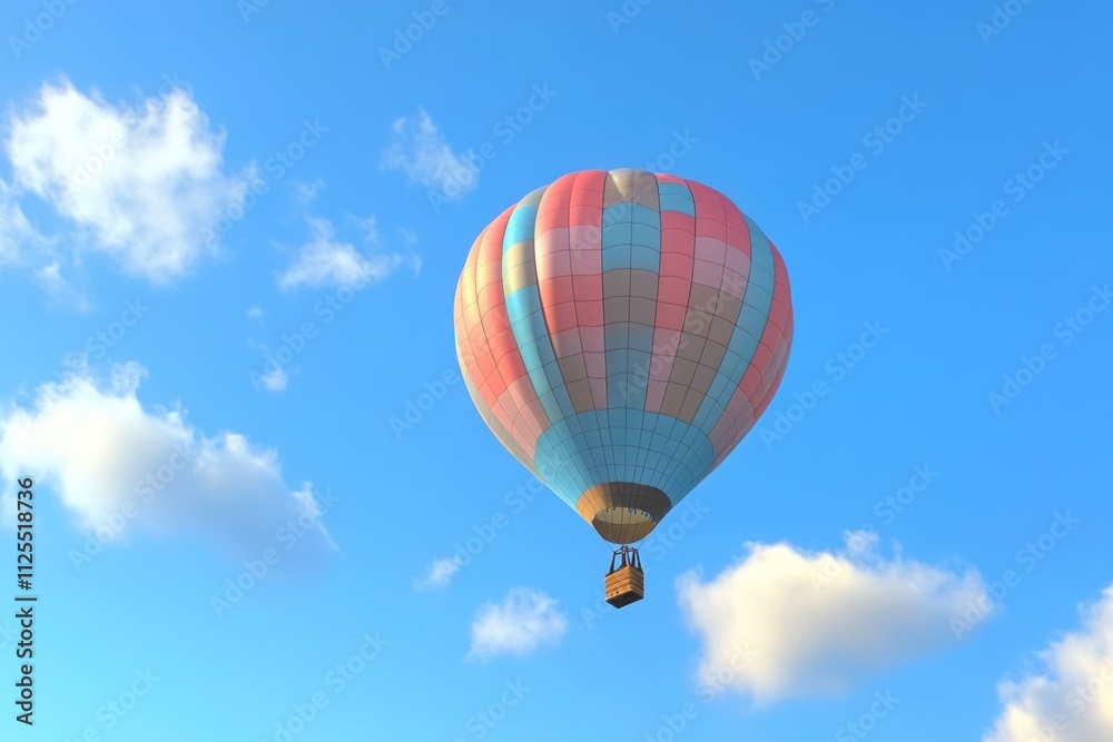 A hot air balloon soaring above the clouds in a clear blue sky, perfect for adventure or travel themes A hot air balloon soaring above the clouds in a clear blue sky, perfect for adventure or travel themes