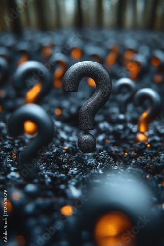 A row of question marks on a dark surface, perfect for use in articles, presentations, and designs where questioning or uncertainty is the theme photo