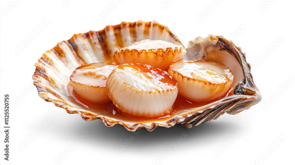 Fresh Scallops in Seashell on Transparent Background Fresh Scallops in Seashell on Transparent Background