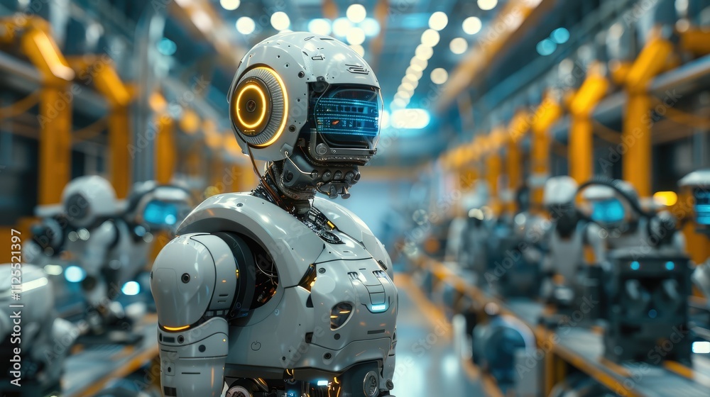 Advanced robots in a futuristic factory.