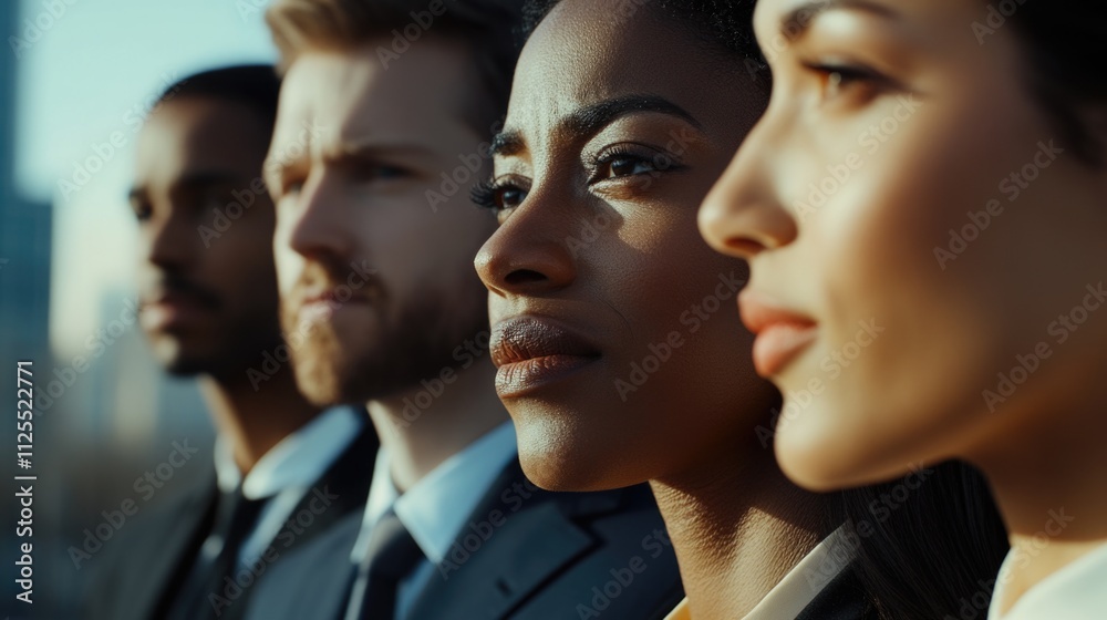 A group of professional individuals stand side by side, conveying teamwork and camaraderie A group of professional individuals stand side by side, conveying teamwork and camaraderie
